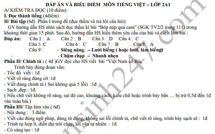 De thi ki 2 lop 2 mon Tieng Viet 2019 - TH thi tran Cam Lo