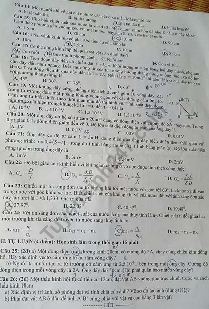 De thi hoc ki 2 mon Ly lop 11 - THPT Thong Linh 2019