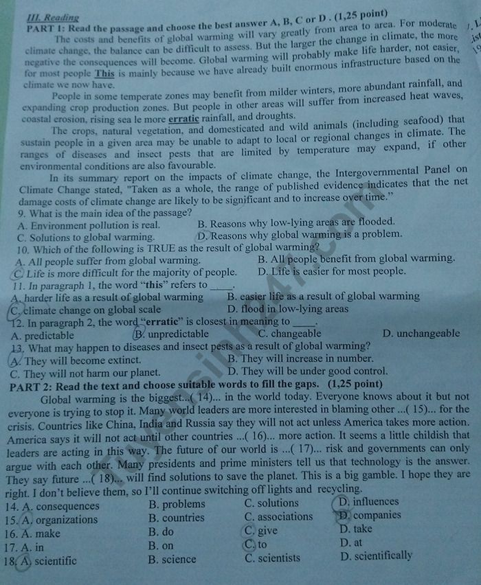 De thi ki 2 mon Anh lop 11 - THPT So 1 Phu Cat 2019