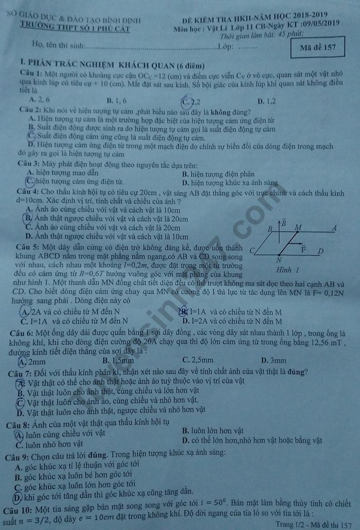 De ki 2 mon Ly lop 11 nam 2019 truong THPT So 1 Phu Cat