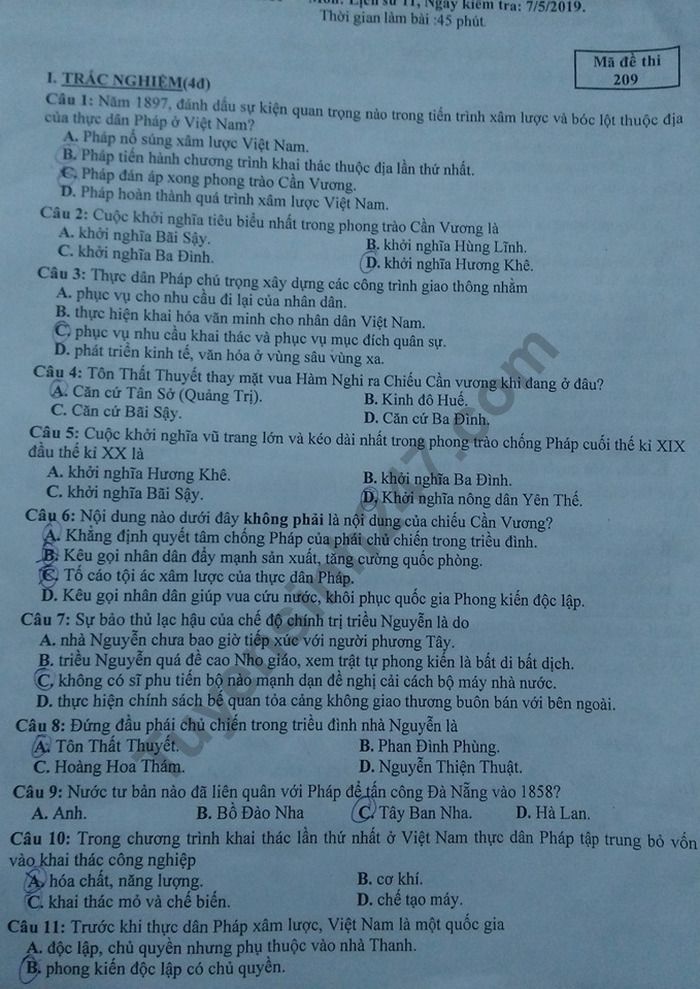 De ki 2 mon Su lop 11  nam 2019 - THPT So 1 Phu Cat