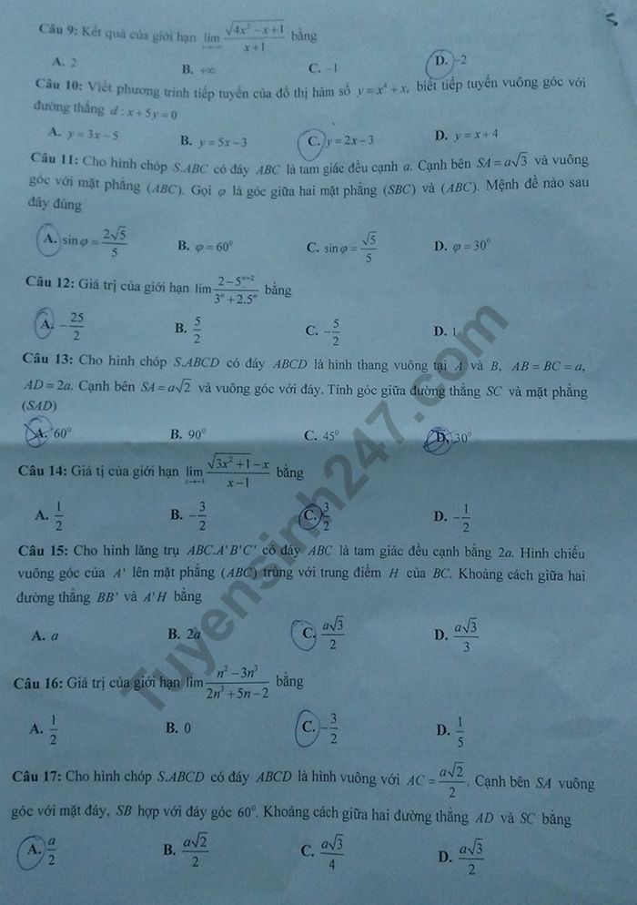 De thi hoc ki 2 mon Toan lop 11 - THPT So 1 Phu Cat 2019