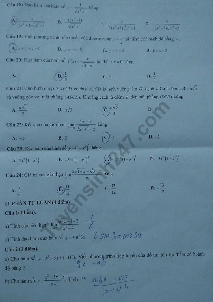 De thi hoc ki 2 mon Toan lop 11 - THPT So 1 Phu Cat 2019