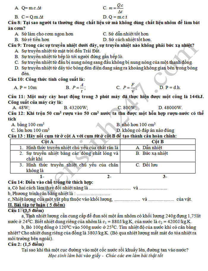 De thi mon Ly ki 2 lop 8 - THCS Dinh Xuyen nam 2019