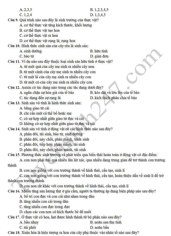 De ki 2 mon Sinh lop 11 - THPT Phan Van Hung nam 2019