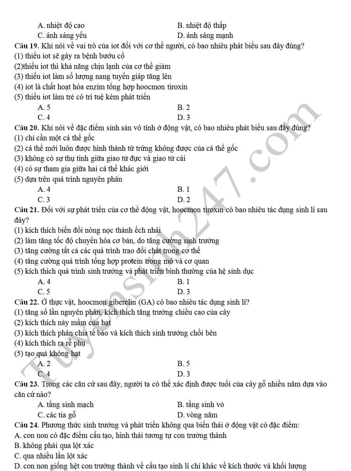 De ki 2 mon Sinh lop 11 - THPT Phan Van Hung nam 2019