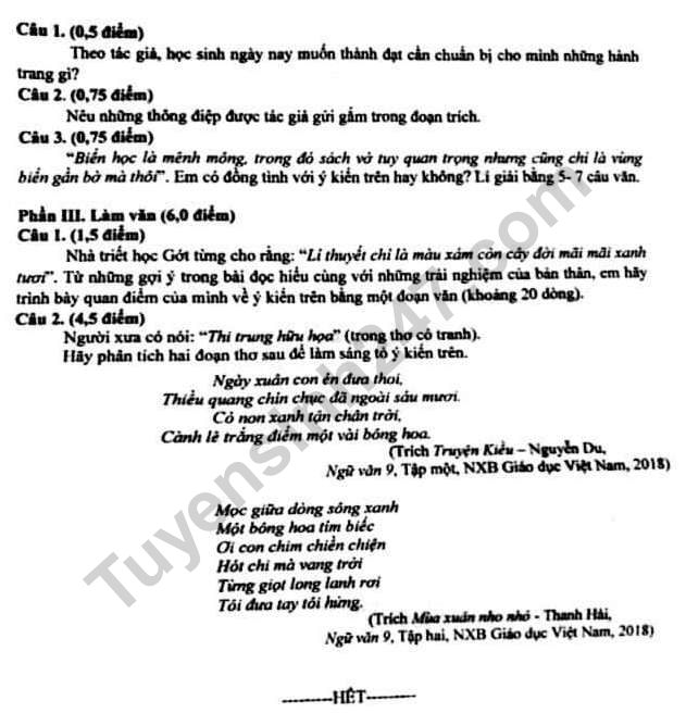 Dap an de thi vao lop 10 mon Van 2019 - THPT Chuyen Le Hong Phong