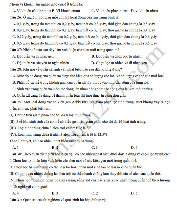 De thi thu THPTQG 2019 mon Sinh - Chuyen Hung Vuong lan 2