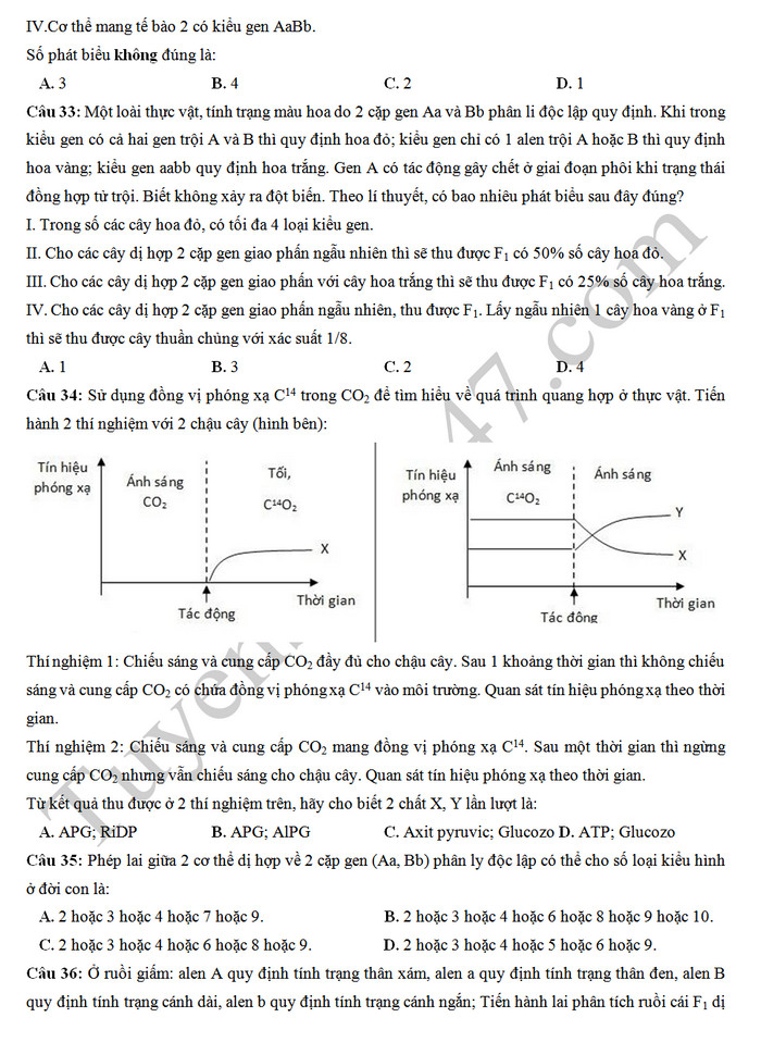 De thi thu THPTQG 2019 mon Sinh - Chuyen Hung Vuong lan 2