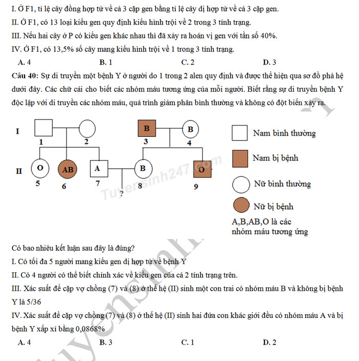 De thi thu THPTQG 2019 mon Sinh - Chuyen Hung Vuong lan 2