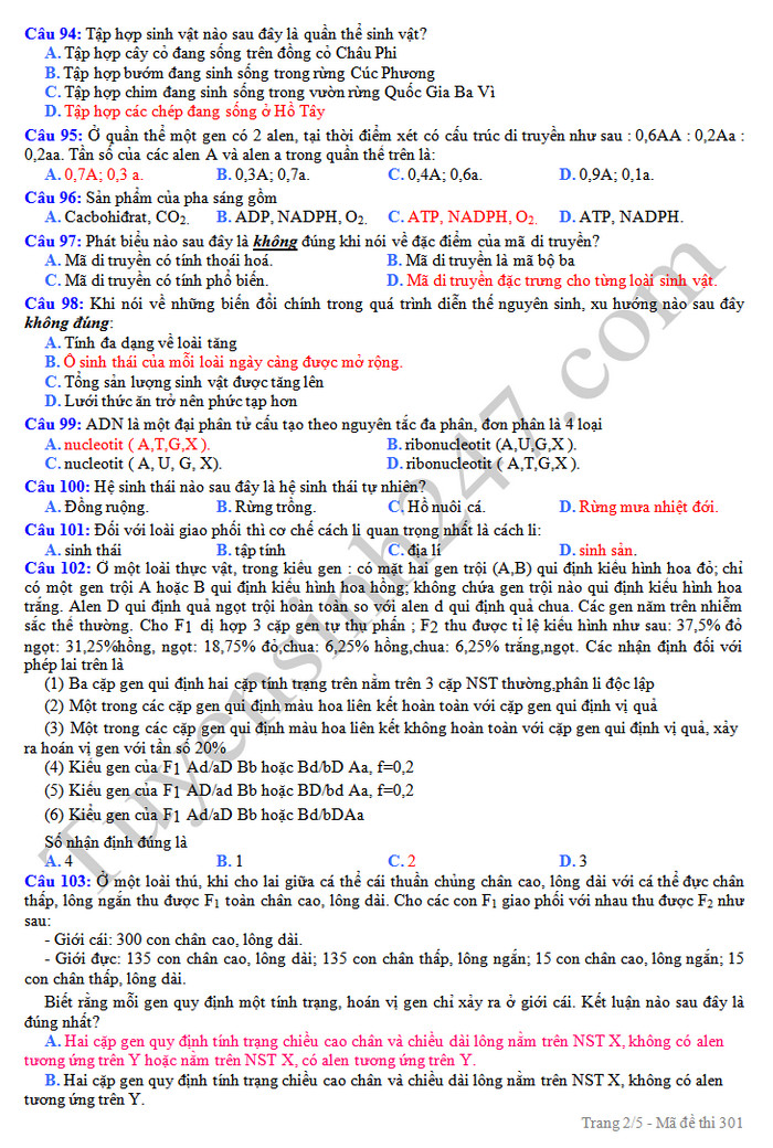 De thi thu THPTQG mon Sinh nam 2019 - THPT Quynh Luu 4 lan 3