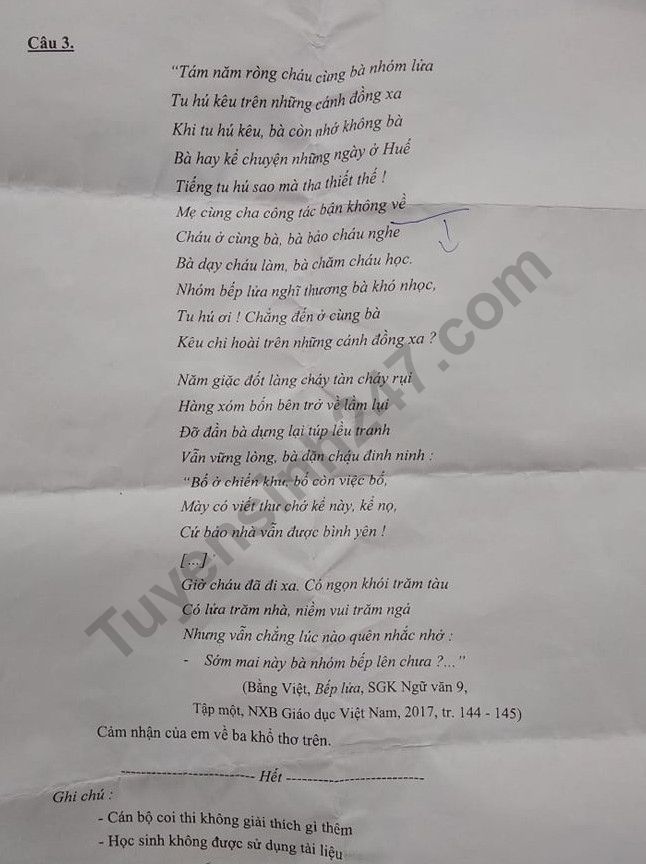 Dap an de thi mon Van vao lop 10 - Chuyen Su pham HN 2019