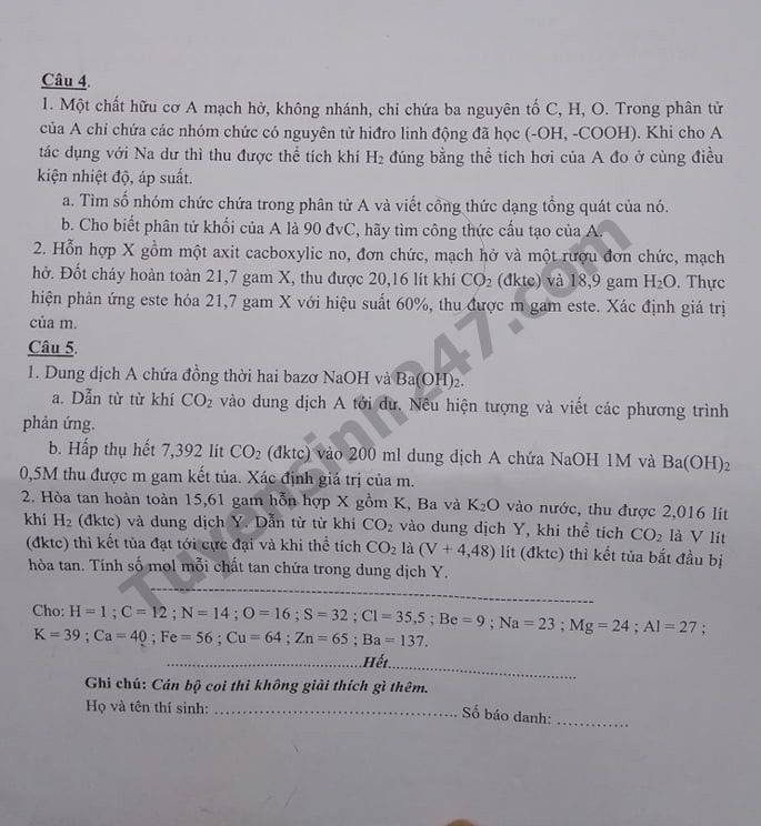 Dap an de thi vao lop 10 Chuyen Hoa - THPT Chuyen Su pham HN 2019