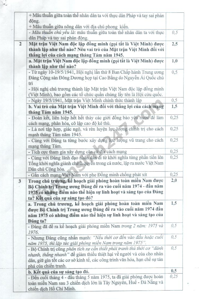 Dap an de thi Lich su vao 10 nam 2019 truong THPT chuyen Thai Binh