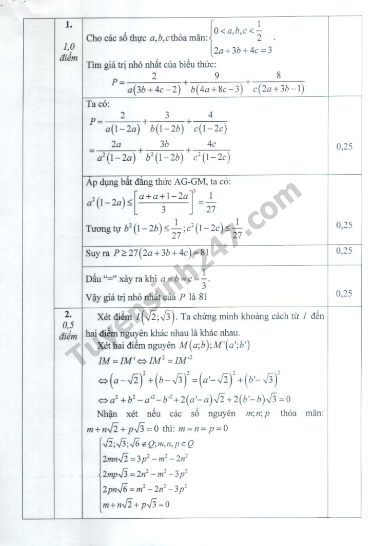 Dap an de thi tuyen sinh vao lop 10 mon Toan Chuyen - THPT Chuyen Thai Binh 2019