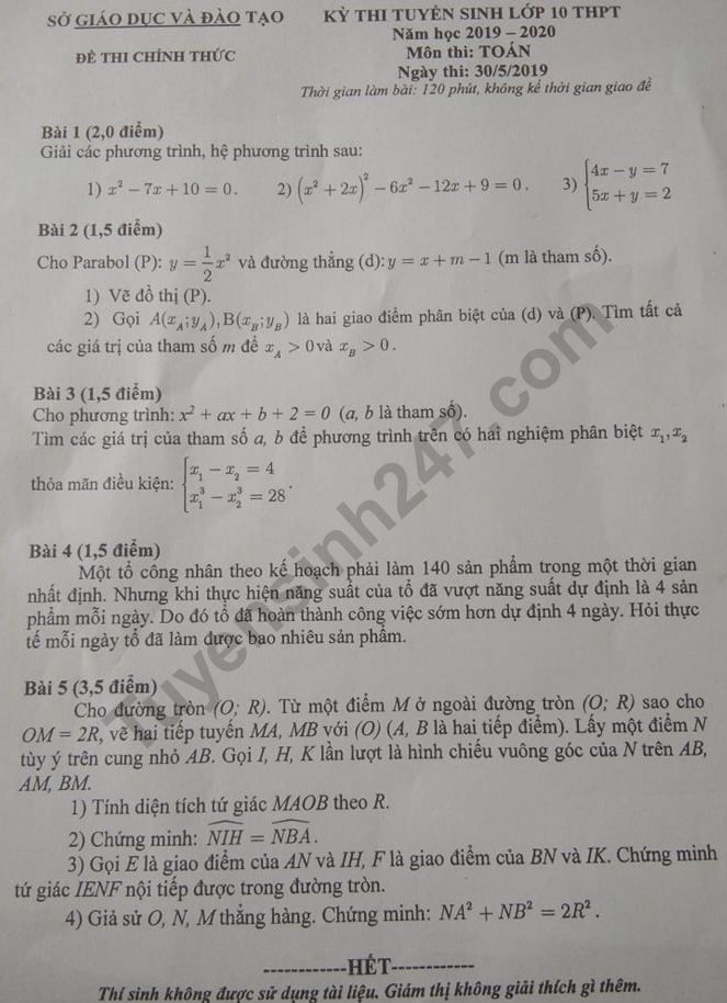 Dap an de thi mon Toan vao lop 10 tinh Binh Duong 2019
