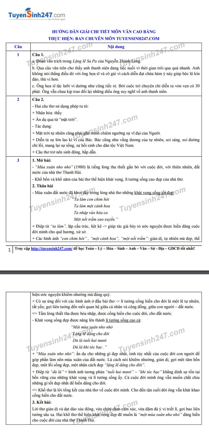 Dap an de Van thi vao lop 10 Tinh Cao Bang nam 2019