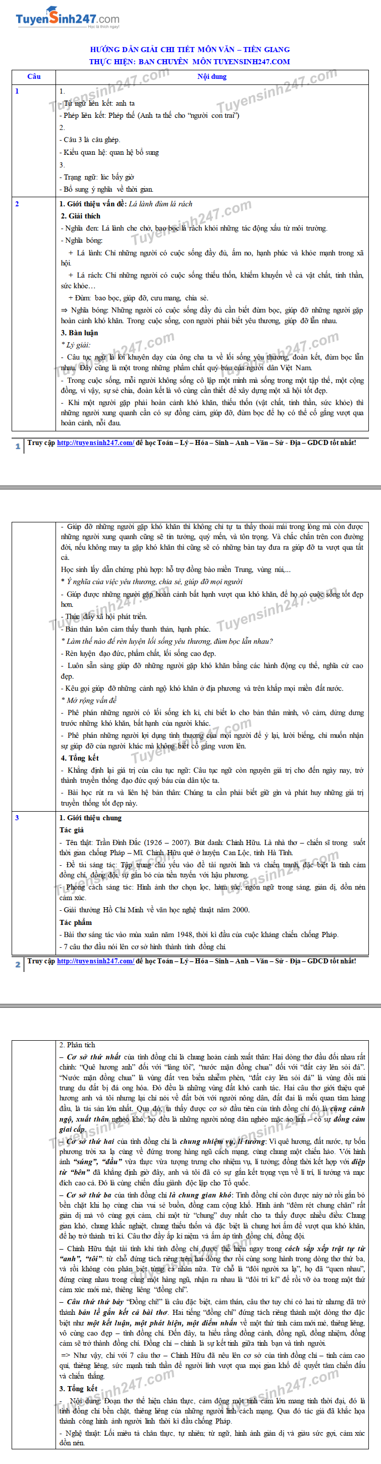 Dap an de thi vao lop 10 mon Van - Tinh Tien Giang 2019