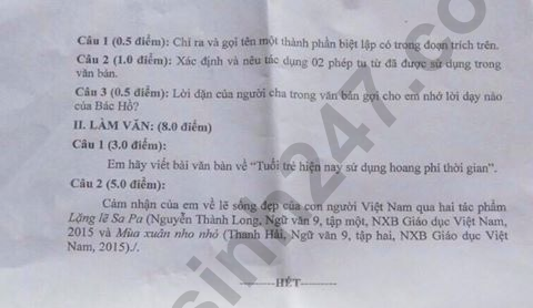 De thi vao lop 10 mon Van Chuyen So GD Kien Giang nam 2019