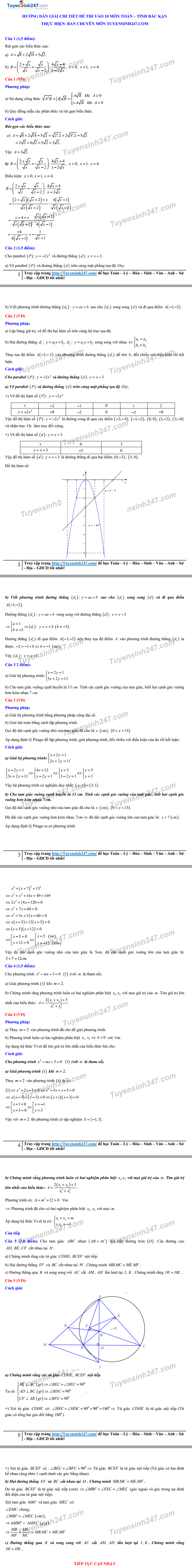 Dap an de thi vao lop 10 mon Toan - Bac Kan nam 2019