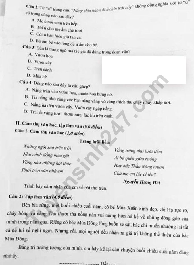 De thi danh gia nang luc tuyen sinh vao lop 6 THCS Tran Dang Ninh 2019 - De 2