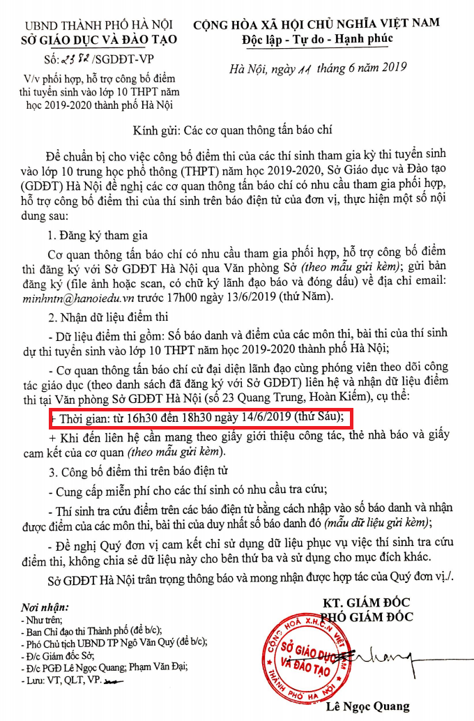 May gio co diem thi vao lop 10 Ha Noi nam 2019?