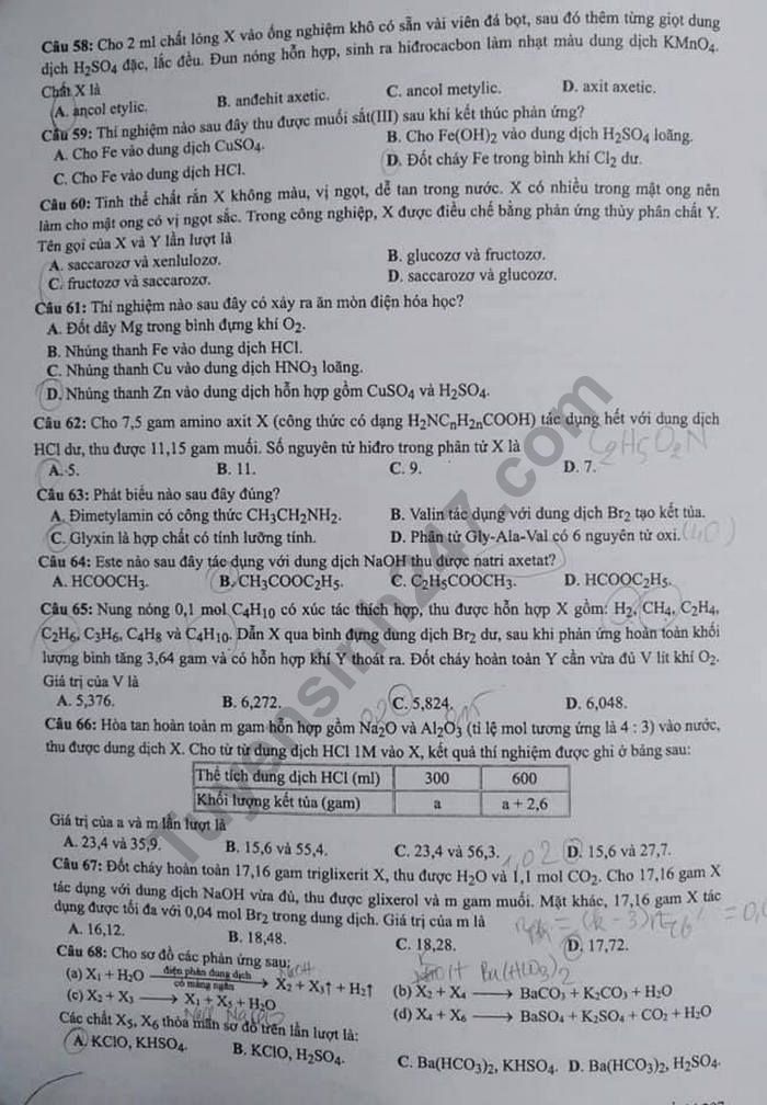 Dap an de thi THPTQG mon Hoa nam 2019 - ma de 207 cua Bo GD