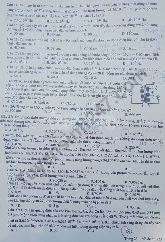 Dap an de thi THPTQG mon Ly nam 2019 - Ma 223 cua Bo GD