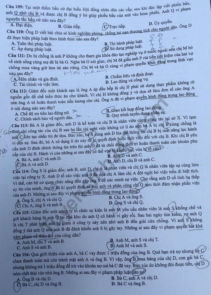Dap an mon GDCD ma de 311 thi THPT Quoc Gia nam 2019 cua Bo GD