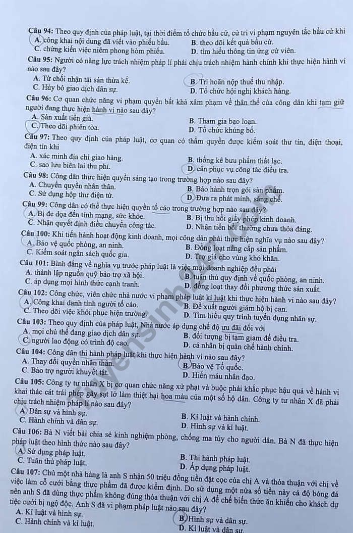 Dap an mon GDCD ma de 320 thi THPT Quoc Gia nam 2019 cua Bo GD
