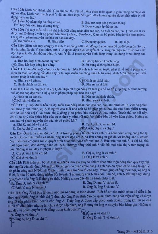 Dap an mon GDCD thi THPTQG 2019 ma de 316 cua Bo GD