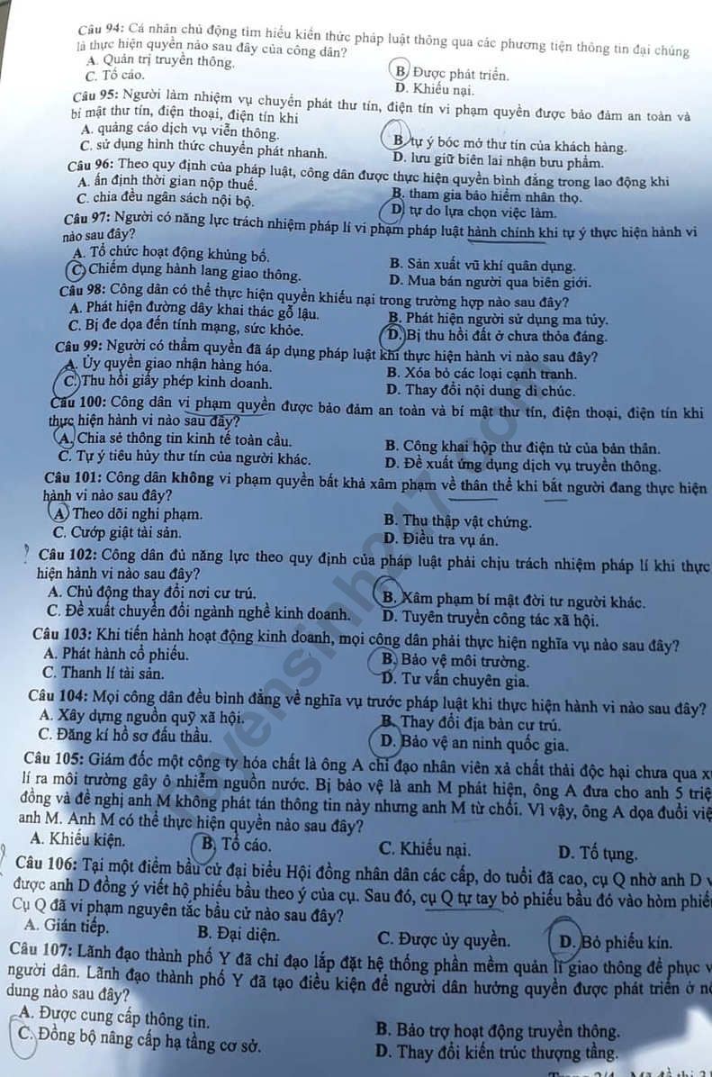 Dap an ma de 318 mon GDCD thi THPT Quoc Gia nam 2019 cua Bo GD