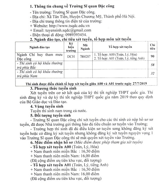 Diem xet tuyen truong Si quan dac cong 2019