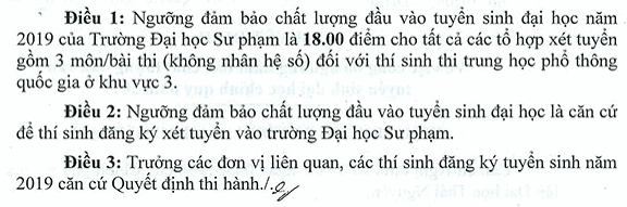 Muc diem xet tuyen Dai hoc Su Pham - DH Thai Nguyen 2019