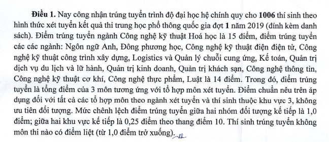 Diem trung tuyen vao truong Dai hoc Ba Ria Vung Tau nam 2019