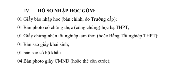 Ho so nhap hoc Truong Dai hoc Cong nghiep Thuc pham TP.HCM nam 2019