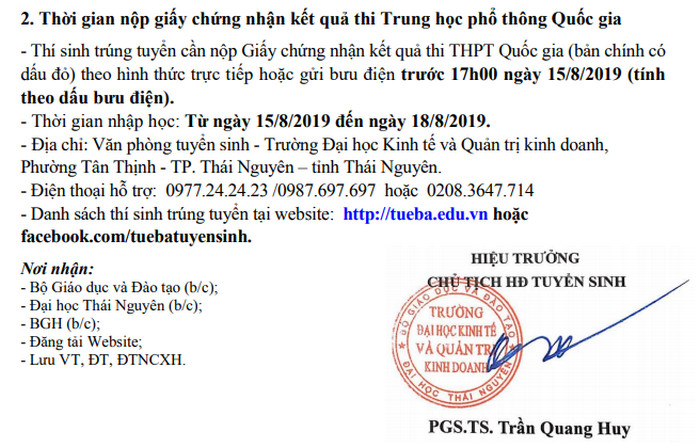 Ho so nhap hoc Dai hoc Kinh Te - Quan Tri Kinh Doanh - DH Thai Nguyen