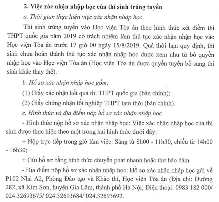Ho so nhap hoc 2019 truong Hoc Vien Toa An