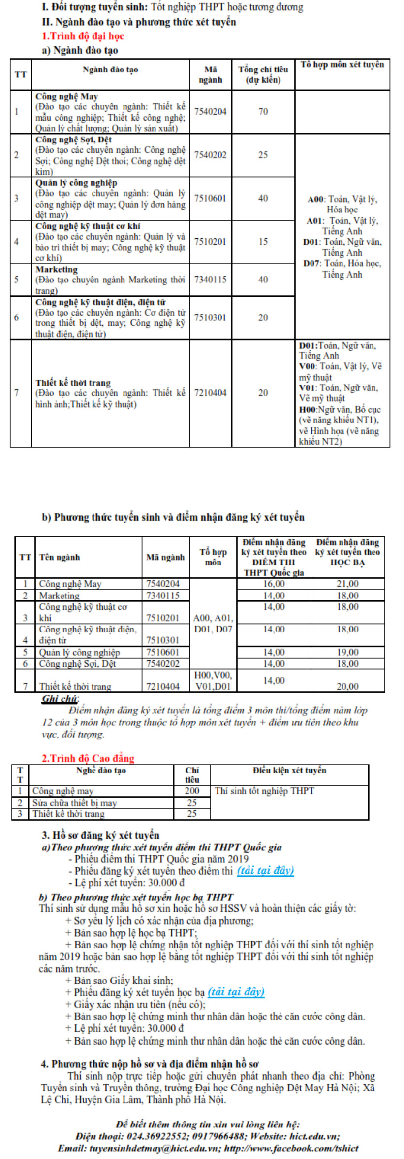 Dai hoc Cong nghiep Det may Ha Noi thong bao tuyen sinh bo sung nam 2019