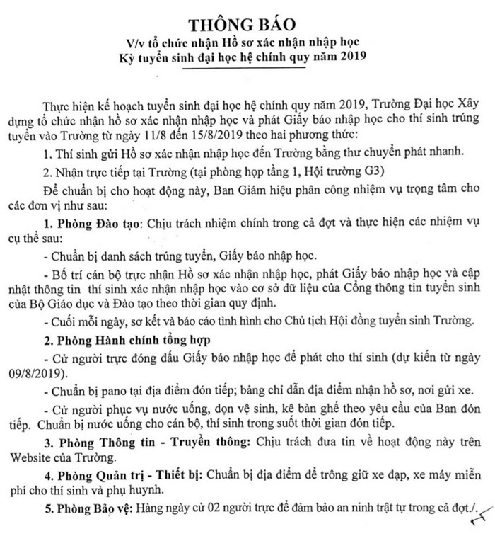 Thu tuc nhap hoc truong Dai hoc Xay Dung nam 2019