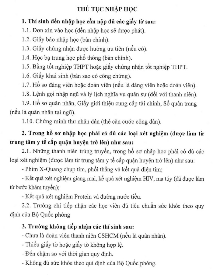 Truong Hoc Vien Quan Y thong bao ho so nhap hoc nam 2019