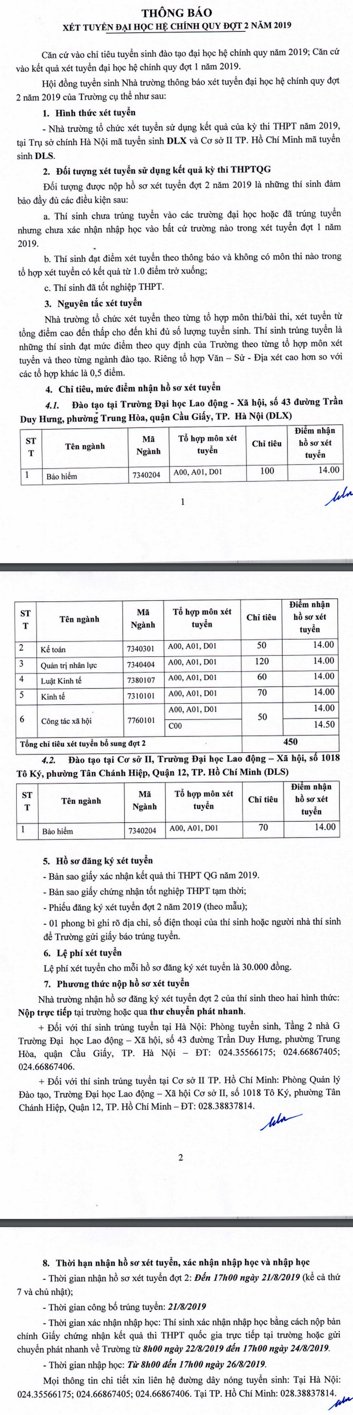 Truong Dai hoc Lao dong - Xa hoi xet tuyen dot 2 nam 2019