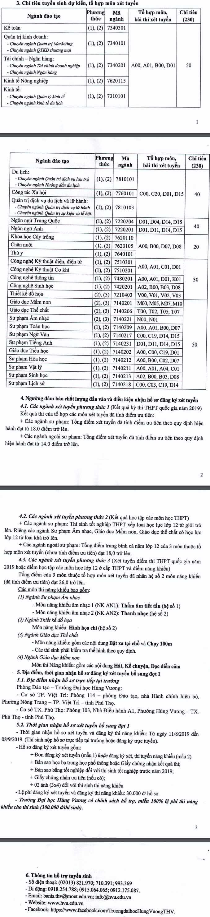 Dai hoc Hung Vuong xet tuyen 230 chi tieu bo sung nam 2019