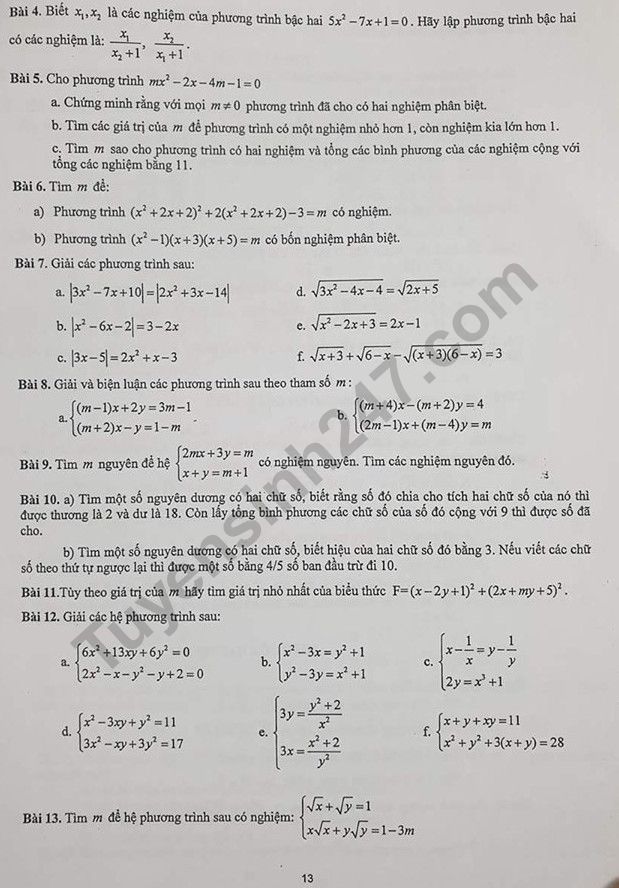De cuong on tap ki 1 lop 10 mon Toan 2019 - THPT Yen Hoa