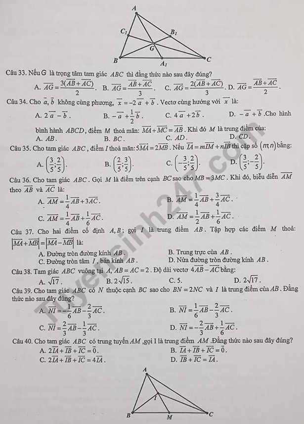 De cuong on tap ki 1 lop 10 mon Toan 2019 - THPT Yen Hoa