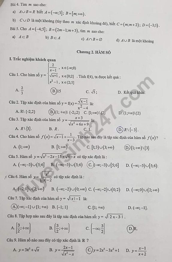 De cuong on tap ki 1 lop 10 mon Toan 2019 - THPT Yen Hoa