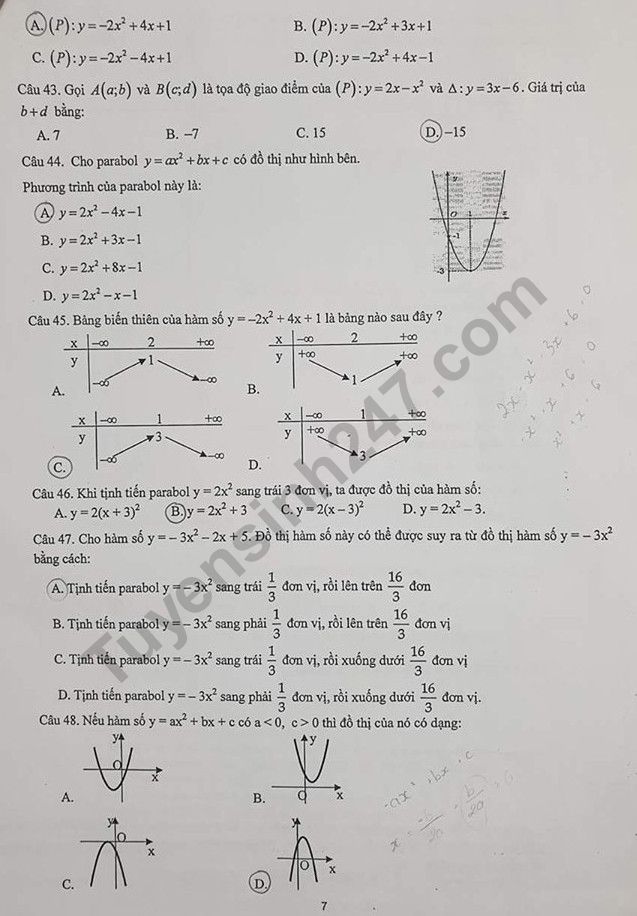 De cuong on tap ki 1 lop 10 mon Toan 2019 - THPT Yen Hoa