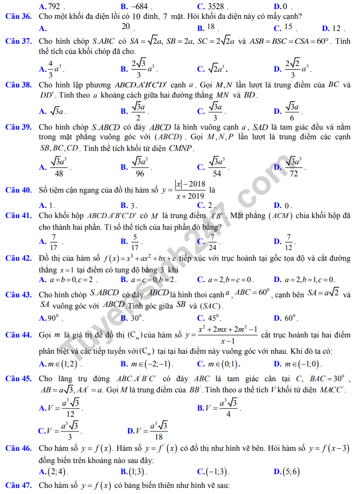 De thi giua ki 1 mon Toan lop 12 nam 2019 - Chuyen DH Vinh