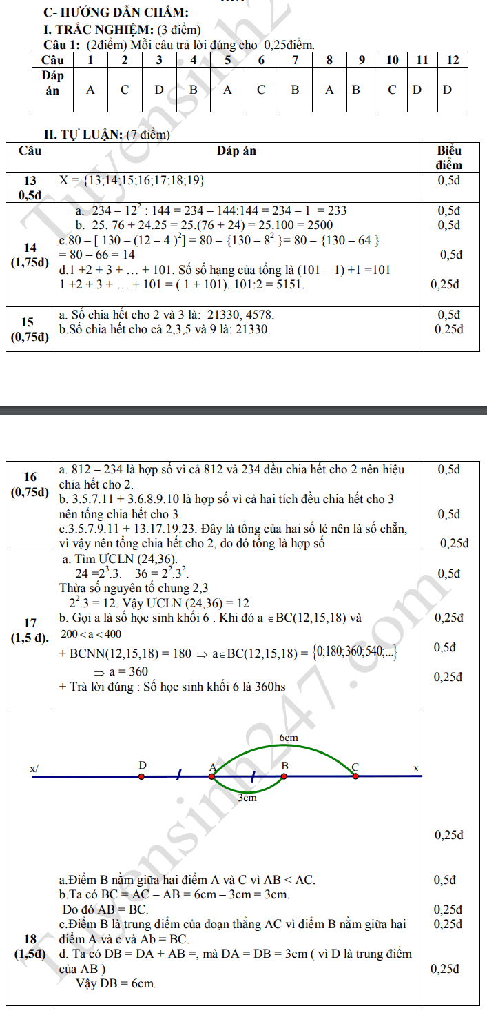 De kiem tra giua ki 1 lop 6 mon Toan 2019 THCS Nghia Lam