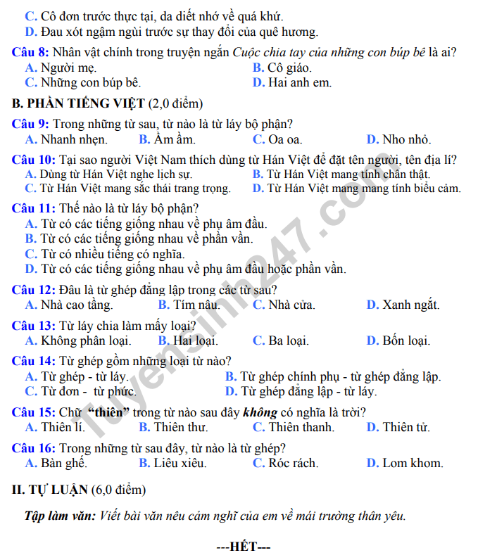 De thi giua ki 1 lop 7 mon Van huyen Lai Vung 2018 - 2019